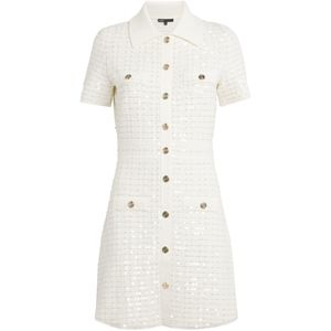 Maje White Sequin-Knit Mini Dress