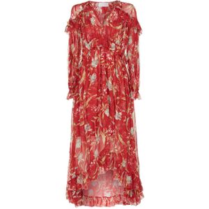 Zimmermann Red Corsair Ruffled Floral-print Crepon Midi Dress