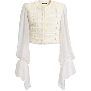 Balmain White Tweed Muslin-Sleeve Blouse