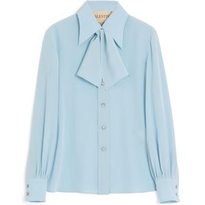 Valentino Blue Silk Pussybow Blouse