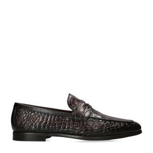 Magnanni Shoes Black Crocodile Leather Penny Loafers for men