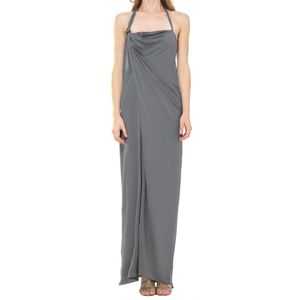 Max Studio Grey Stretch Silk Floor Length Halter Dress