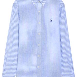 Polo Ralph Lauren Blue Logo-Embroidered Striped Linen Shirt for men