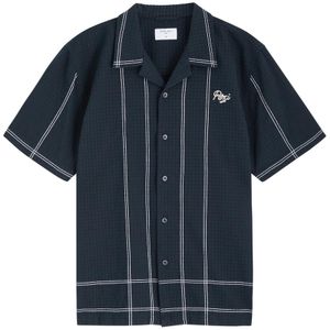 Percival Blue Sicily Cuban Textured Logo Cotton Shirt for men
