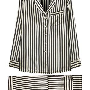 Olivia Von Halle Black Lila Nika Striped Silk Pyjama Set - Size 4