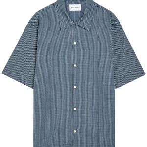 Givenchy Blue Logo-Appliquéd Checked Cotton Shirt for men