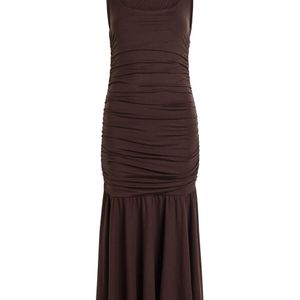 Reformation Brown Kayla Ruched Jersey Midi Dress