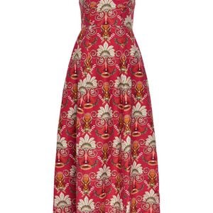 Emporio Sirenuse Red Azzurra Printed Cotton And Linen-Blend Midi Dress