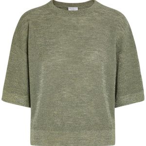 Brunello Cucinelli Green Metallic Fine-Knit Sweater Top