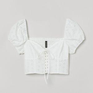 H&M Weiß Cropped Bluse