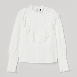 H&M Weiß Bluse mit Smokdetails