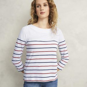 Hobbs White Avia Cotton Slub Striped T-Shirt