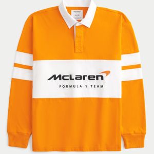 Hollister Orange Boxy Heavyweight Mclaren Graphic Rugby Polo for men