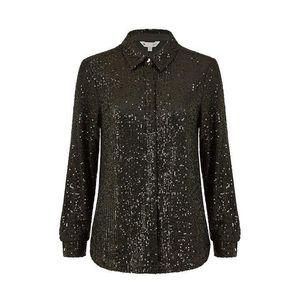 Yumi' Black Sequin Long-Sleeve Blouse