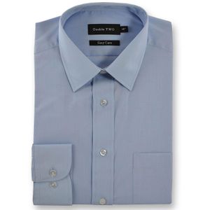 Double Two Blue King Size Classic Plain Long-sleeve Shirt for men