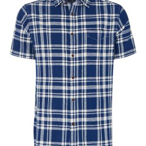 Howick Blue Men's Folger Check Linen Short Sleeve Shirt for men