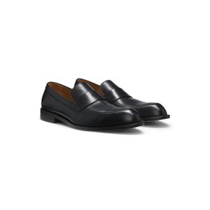 Boss Black Leather Loafers With Penny Trim for men