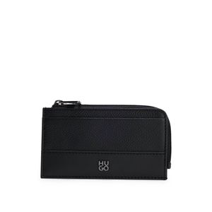 HUGO Black Leather Card Holder With Stacked Logo for men