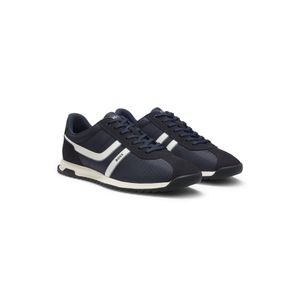 Boss Blue Low-Top Trainers With Faux-Leather Trims for men