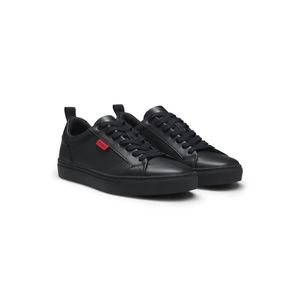 HUGO Black Faux-Leather Trainers With Logo Flag for men
