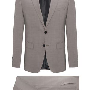 HUGO Natural Regular-fit Suit In Structured Virgin Wool for men