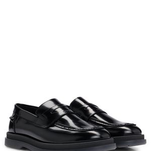 HUGO Black Penny-trim Moccasins In Brush-off Leather for men