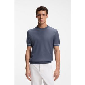 Boss Blue Cotton-Blend Knit T-Shirt With Horizontal Stripe for men