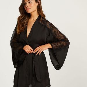 Hunkemöller Kimono Satin Lace in het Zwart