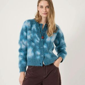 Hush Blue Florrie Patterned Cardigan With Wool