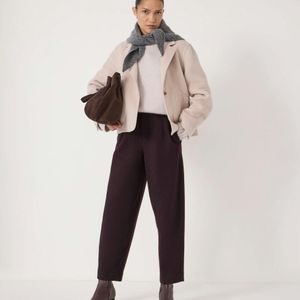 Hush Natural Boiled Wool Barrel Leg Trousers