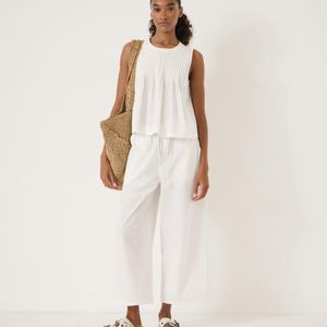 Hush Natural Arden Cropped Cotton Trousers
