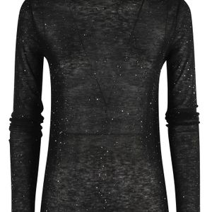 Pinko Black High Neck Sweater With Moss Pattern And Mini Sequins