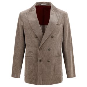 Brunello Cucinelli Brown Double-Breasted Corduroy Jacket for men