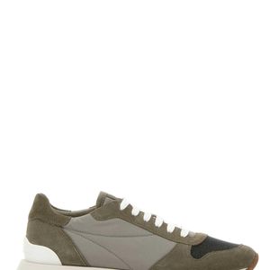Brunello Cucinelli Dove Grey Suede And Fabric Sneakers