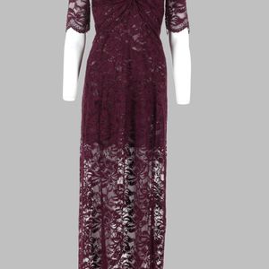 Rabanne Purple Layered Lace Midi Dress Polyamide