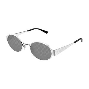 Gucci Metallic Sunglasses Oval Full Rim, Shiny With Gg Pathern Frame And Pattern Mirror Lens Gg1854S002