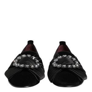 Dolce & Gabbana Black Vaticano Crystal Ribbon Slip On Shoes Cotton for men