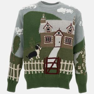 Junya Watanabe Green Folk Intarsia Cotton-Wool Blend Sweater for men