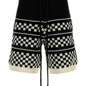 Amiri Black Embroidered Wool Blend Bermuda Shorts for men