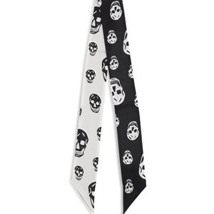 McQueen White Skull Ribbon Scarf Silk