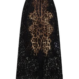 Dolce & Gabbana Schwarz Leopard-Print Satin Midi Skirt With Lace Inserts