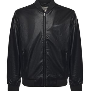 Calvin Klein Black Faux Leather Bomber Jacket for men