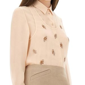 Fendi Natural Top Embroidered Georgette Silk Shirt