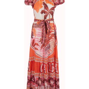 Miss June Red Long Dress Peony With V-Neck And Short Sleeves
