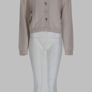 ROTATE BIRGER CHRISTENSEN Grey Cardigan With Logo Cotton Jumpers