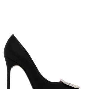 AMINA MUADDI Black Satin Camelia 105 Pumps