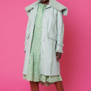 Jayley Pink Faux Shearling And Faux Leather Aviator Style Trench