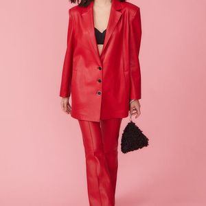 Jayley Pink Eco Leather Long Blazer