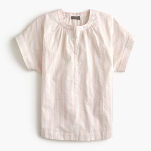 J.Crew Pink Point Sur Short-sleeve Popover Shirt In Cotton Dobby Stripe
