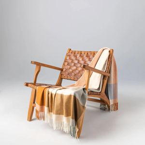 Johnstons Natural Block Border Wool Throw
